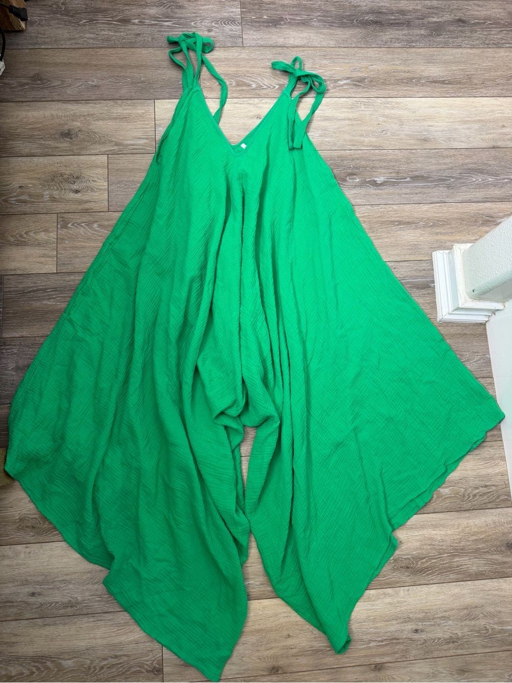 vibrant green cotton gauze boho harem jumpsuit Sz L